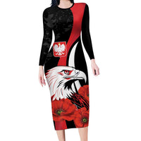 Personalized Poland Eagle Long Sleeve Bodycon Dress Rzeczpospolita Polska Poppy Flower