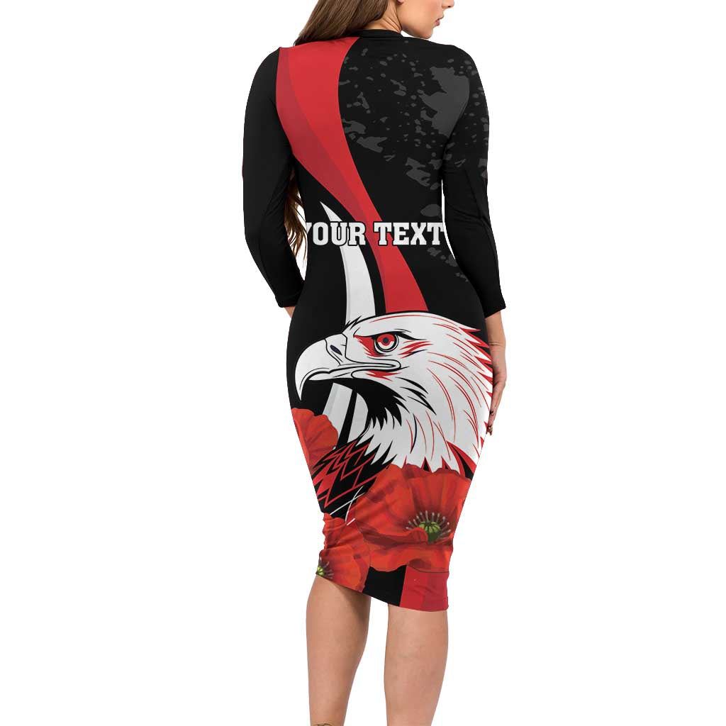 Personalized Poland Eagle Long Sleeve Bodycon Dress Rzeczpospolita Polska Poppy Flower