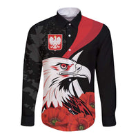 Personalized Poland Eagle Long Sleeve Button Shirt Rzeczpospolita Polska Poppy Flower