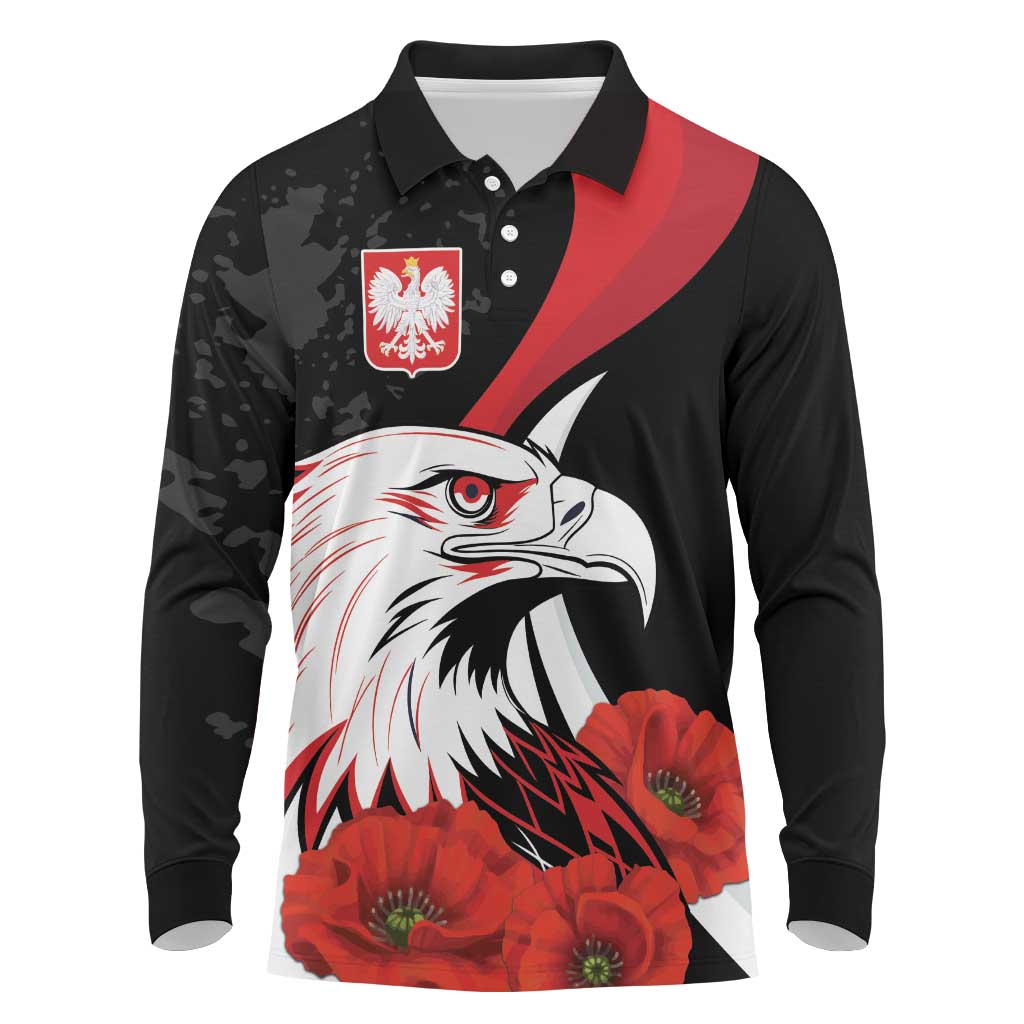 Personalized Poland Eagle Long Sleeve Polo Shirt Rzeczpospolita Polska Poppy Flower