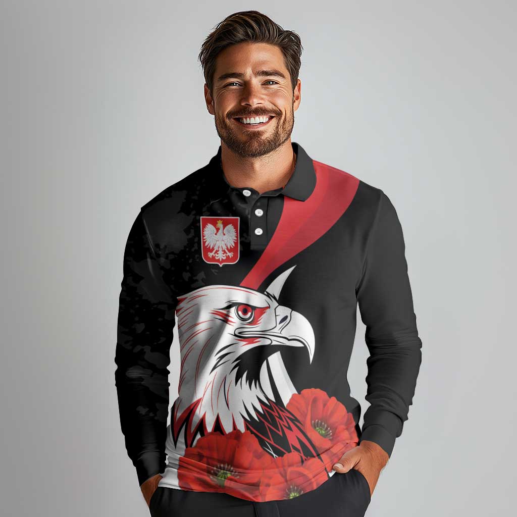 Personalized Poland Eagle Long Sleeve Polo Shirt Rzeczpospolita Polska Poppy Flower