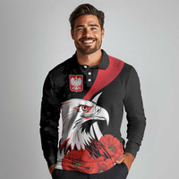 Personalized Poland Eagle Long Sleeve Polo Shirt Rzeczpospolita Polska Poppy Flower