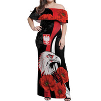 Personalized Poland Eagle Off Shoulder Maxi Dress Rzeczpospolita Polska Poppy Flower