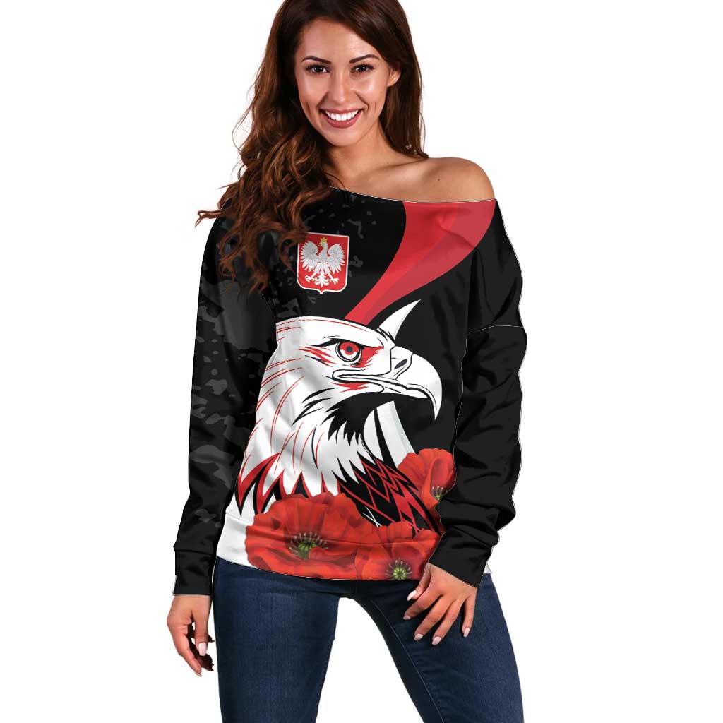 Personalized Poland Eagle Off Shoulder Sweater Rzeczpospolita Polska Poppy Flower
