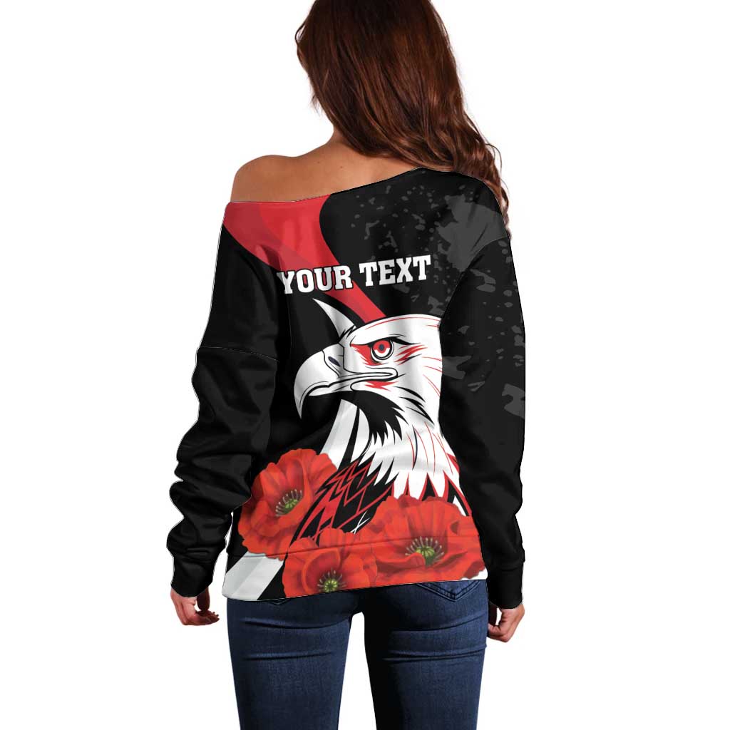 Personalized Poland Eagle Off Shoulder Sweater Rzeczpospolita Polska Poppy Flower