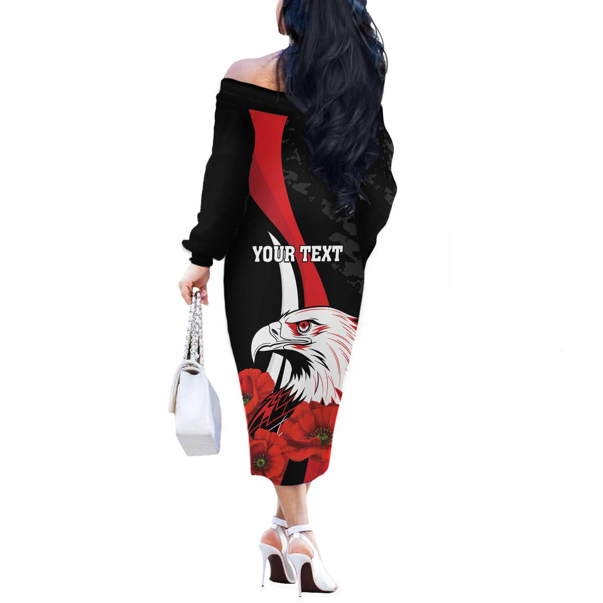 Personalized Poland Eagle Off The Shoulder Long Sleeve Dress Rzeczpospolita Polska Poppy Flower