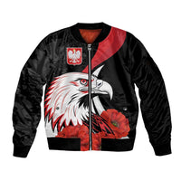 Personalized Poland Eagle Sleeve Zip Bomber Jacket Rzeczpospolita Polska Poppy Flower