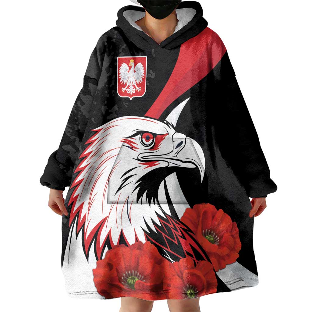 Personalized Poland Eagle Wearable Blanket Hoodie Rzeczpospolita Polska Poppy Flower