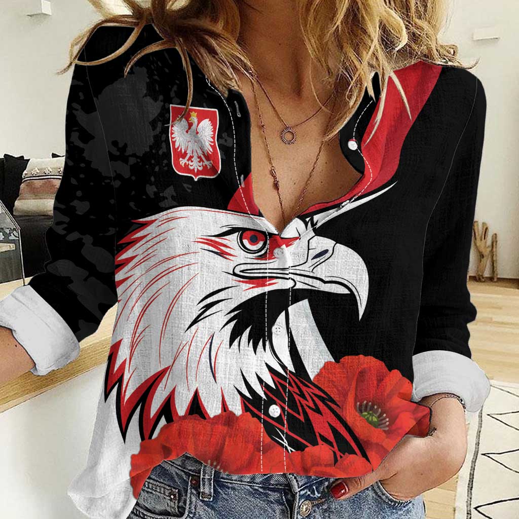 Personalized Poland Eagle Women Casual Shirt Rzeczpospolita Polska Poppy Flower