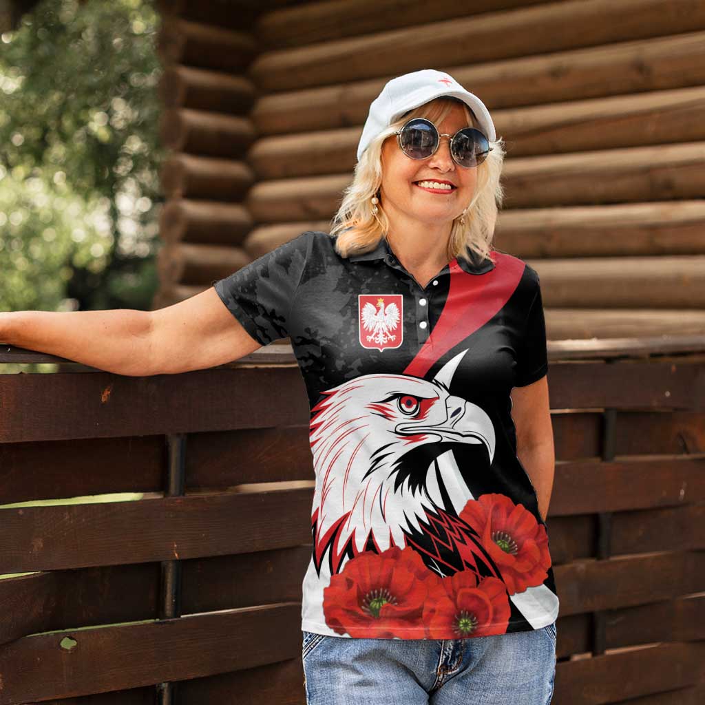 Personalized Poland Eagle Women Polo Shirt Rzeczpospolita Polska Poppy Flower