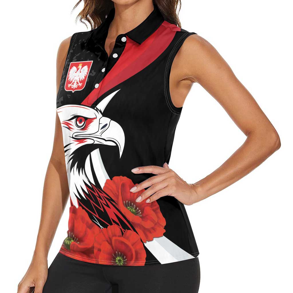 Personalized Poland Eagle Women Sleeveless Polo Shirt Rzeczpospolita Polska Poppy Flower