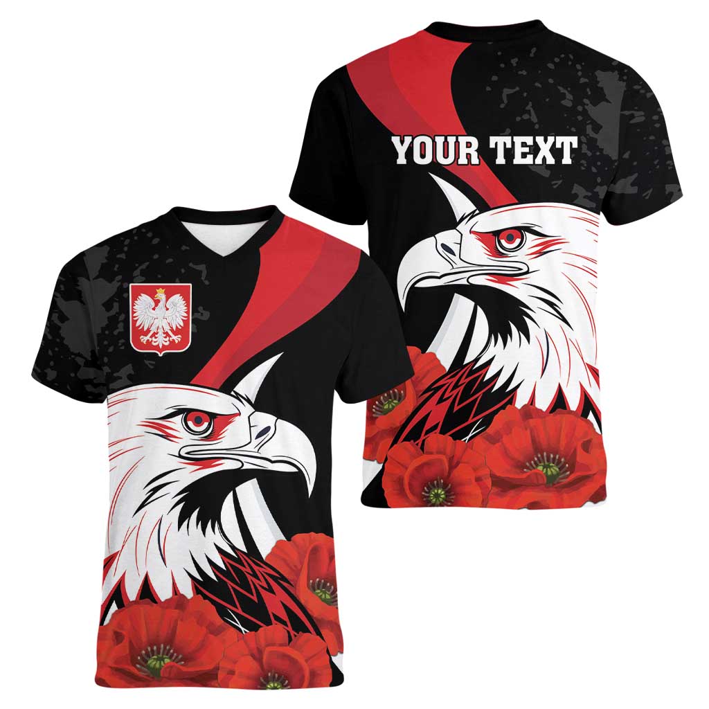 Personalized Poland Eagle Women V-Neck T-Shirt Rzeczpospolita Polska Poppy Flower