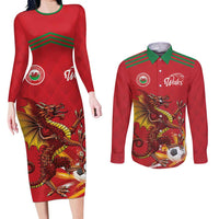 Custom Wales Football Couples Matching Long Sleeve Bodycon Dress and Long Sleeve Button Shirt Y Ddraig Goch Ddyry Cychwyn