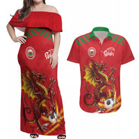Custom Wales Football Couples Matching Off Shoulder Maxi Dress and Hawaiian Shirt Y Ddraig Goch Ddyry Cychwyn