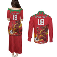 Custom Wales Football Couples Matching Puletasi and Long Sleeve Button Shirt Y Ddraig Goch Ddyry Cychwyn