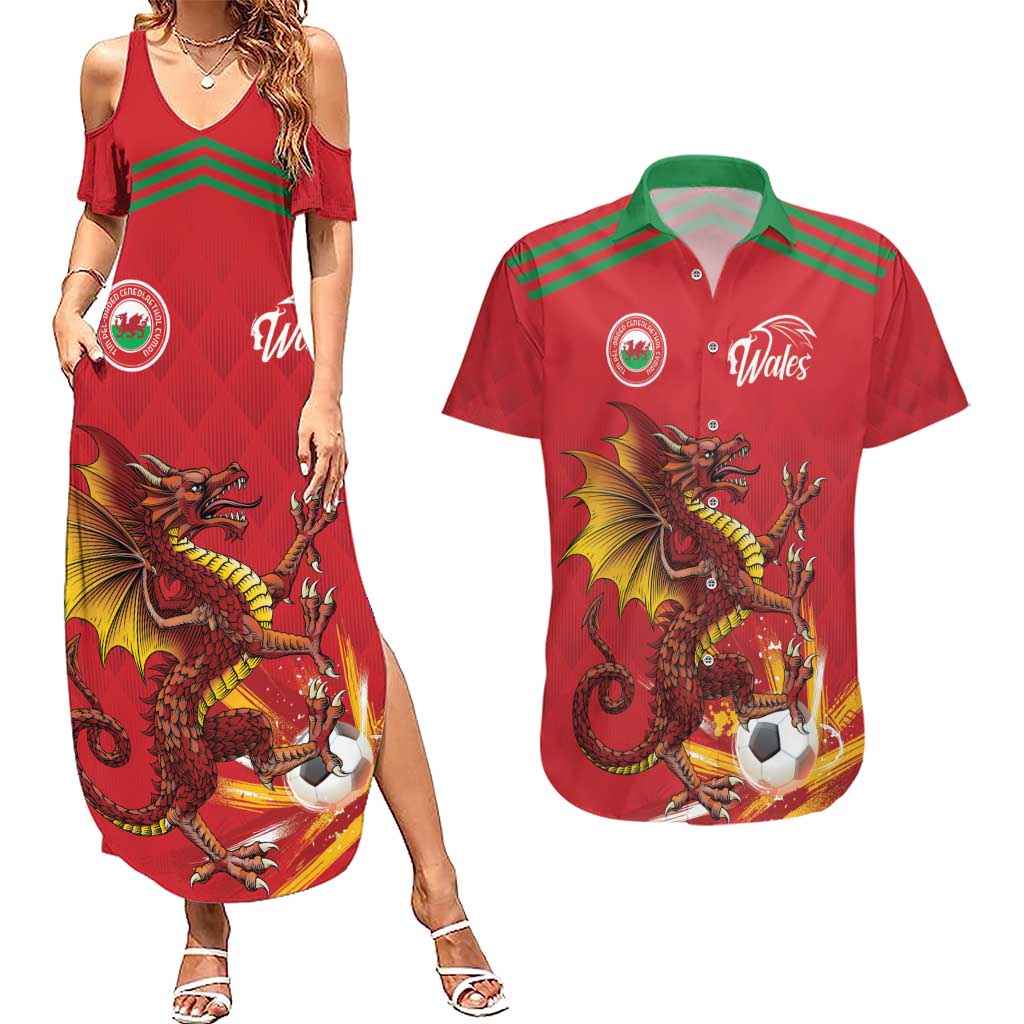 Custom Wales Football Couples Matching Summer Maxi Dress and Hawaiian Shirt Y Ddraig Goch Ddyry Cychwyn