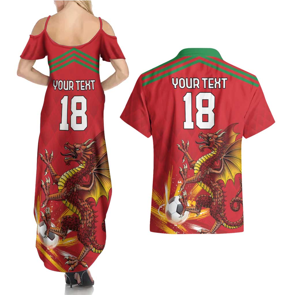 Custom Wales Football Couples Matching Summer Maxi Dress and Hawaiian Shirt Y Ddraig Goch Ddyry Cychwyn