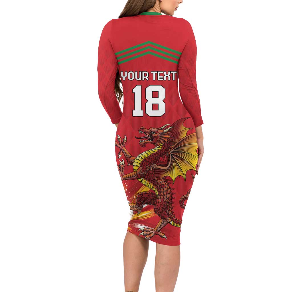 Custom Wales Football Family Matching Long Sleeve Bodycon Dress and Hawaiian Shirt Y Ddraig Goch Ddyry Cychwyn