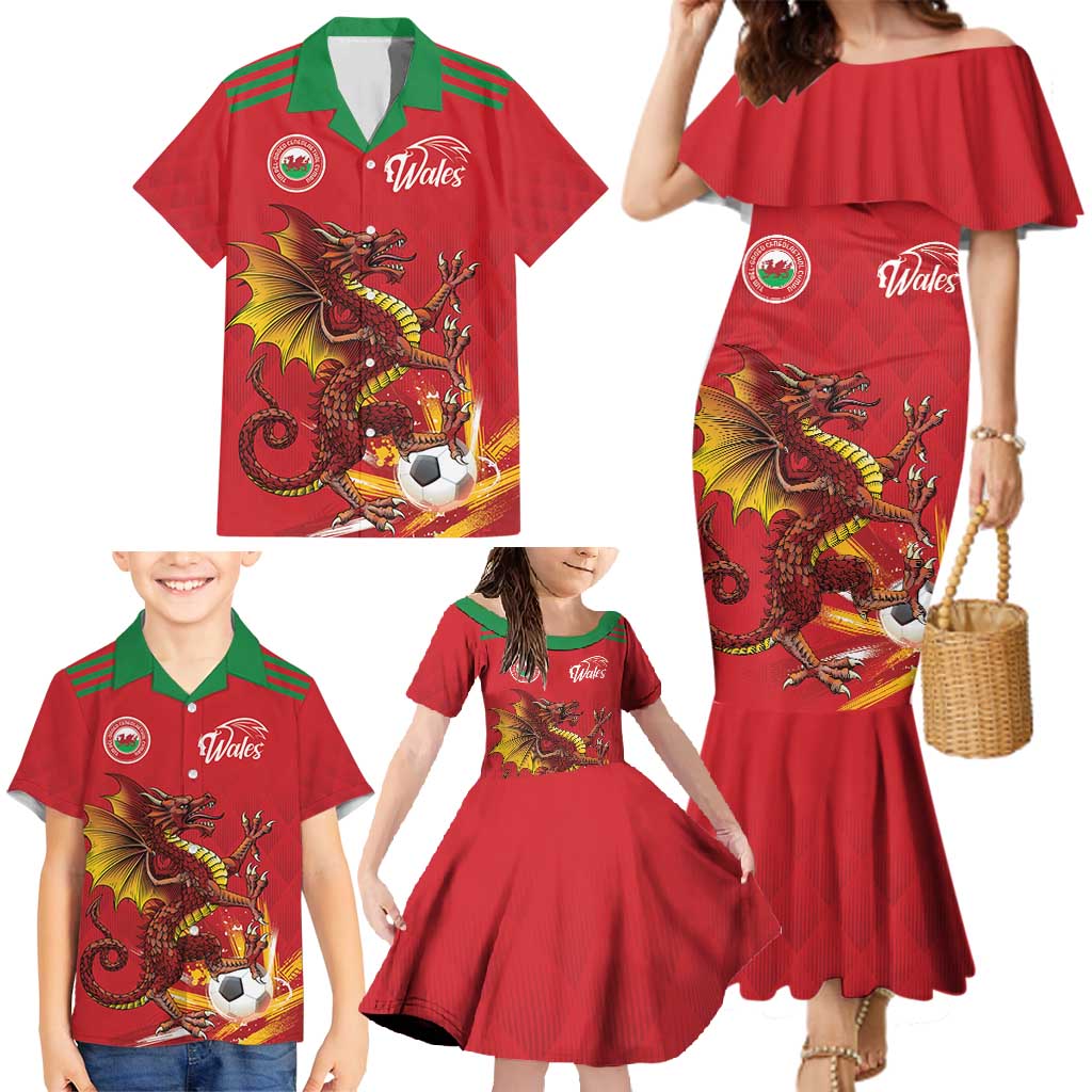Custom Wales Football Family Matching Mermaid Dress and Hawaiian Shirt Y Ddraig Goch Ddyry Cychwyn