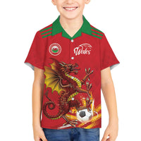 Custom Wales Football Family Matching Off The Shoulder Long Sleeve Dress and Hawaiian Shirt Y Ddraig Goch Ddyry Cychwyn