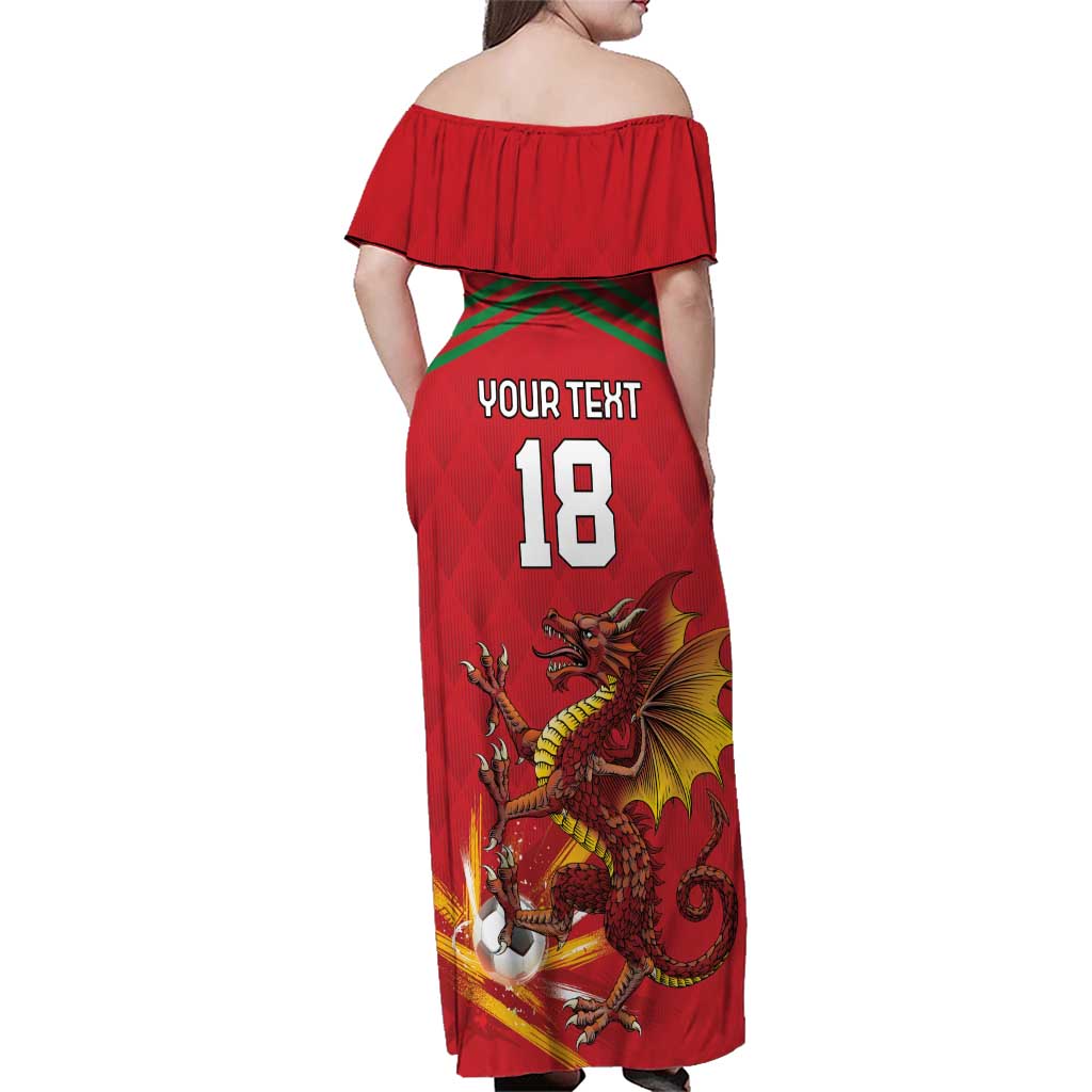 Custom Wales Football Family Matching Off Shoulder Maxi Dress and Hawaiian Shirt Y Ddraig Goch Ddyry Cychwyn