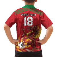 Custom Wales Football Family Matching Off Shoulder Short Dress and Hawaiian Shirt Y Ddraig Goch Ddyry Cychwyn