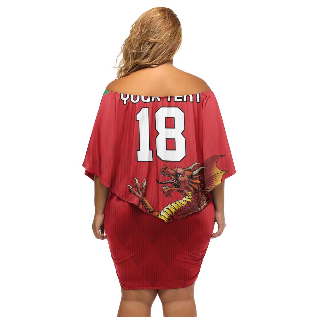 Custom Wales Football Family Matching Off Shoulder Short Dress and Hawaiian Shirt Y Ddraig Goch Ddyry Cychwyn