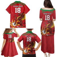 Custom Wales Football Family Matching Puletasi and Hawaiian Shirt Y Ddraig Goch Ddyry Cychwyn