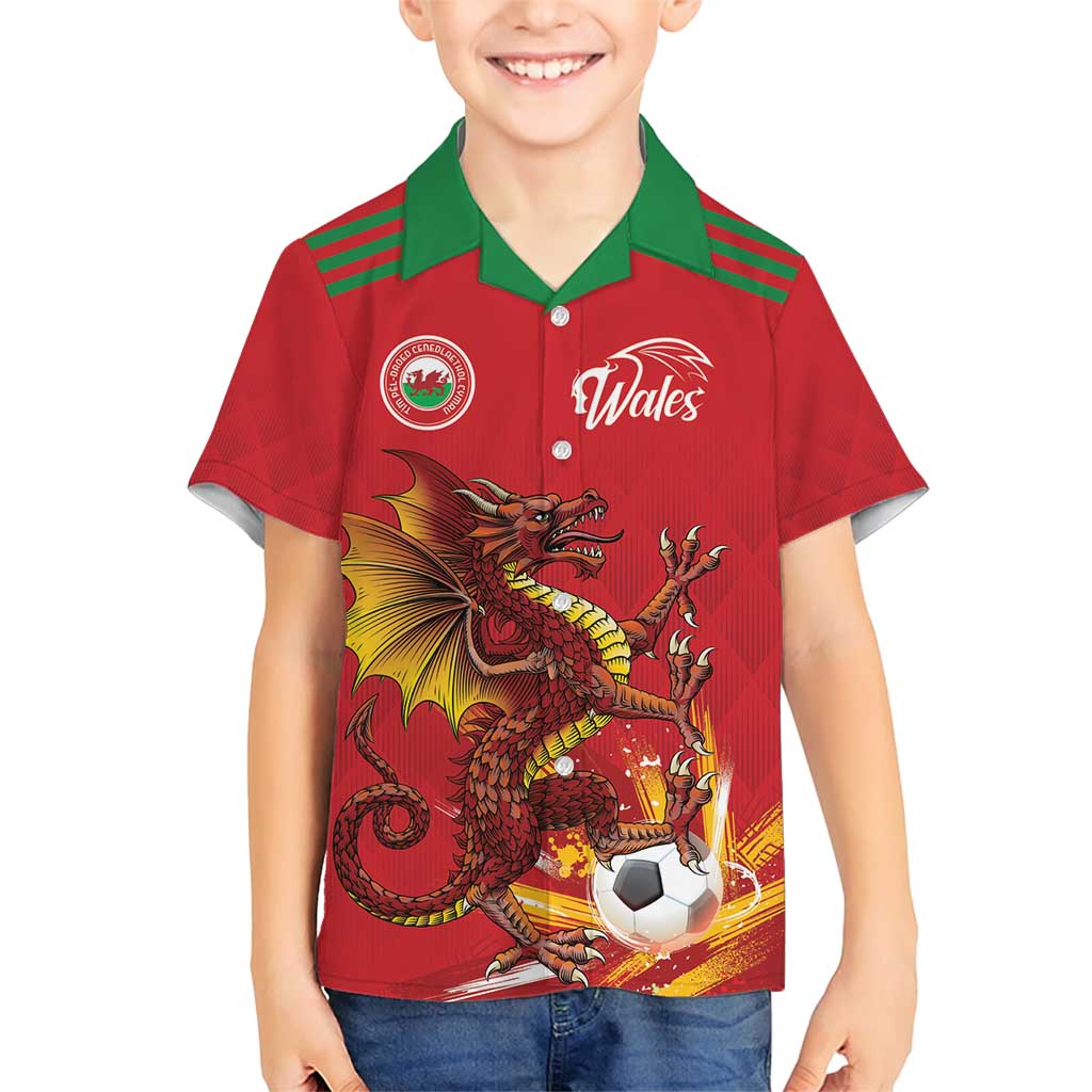 Custom Wales Football Family Matching Short Sleeve Bodycon Dress and Hawaiian Shirt Y Ddraig Goch Ddyry Cychwyn