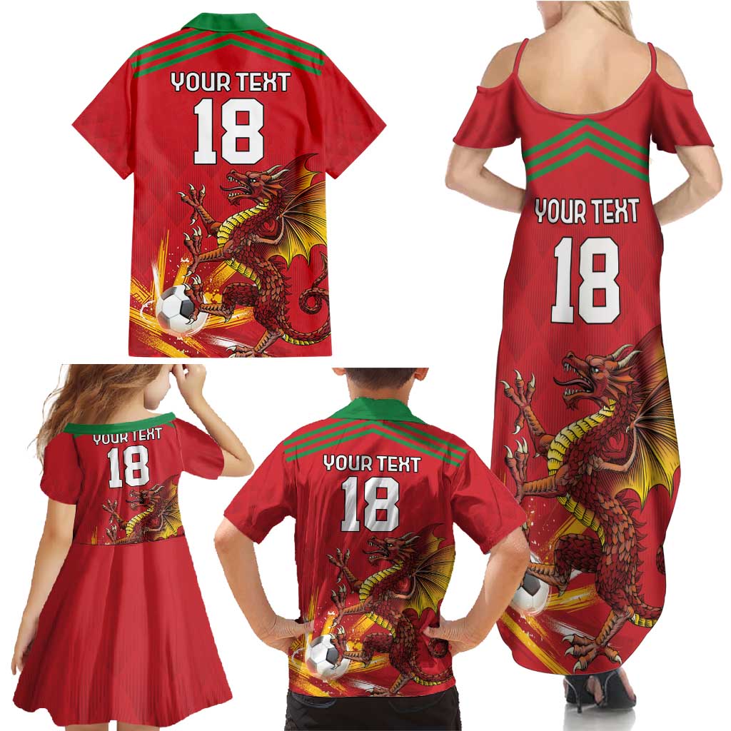 Custom Wales Football Family Matching Summer Maxi Dress and Hawaiian Shirt Y Ddraig Goch Ddyry Cychwyn