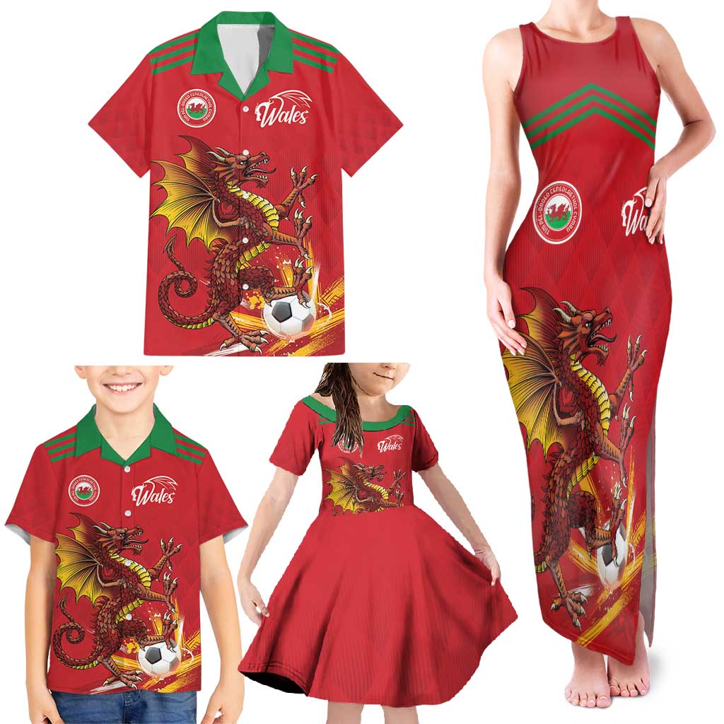 Custom Wales Football Family Matching Tank Maxi Dress and Hawaiian Shirt Y Ddraig Goch Ddyry Cychwyn