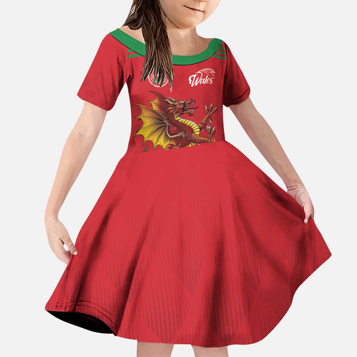 Custom Wales Football Kid Short Sleeve Dress Y Ddraig Goch Ddyry Cychwyn