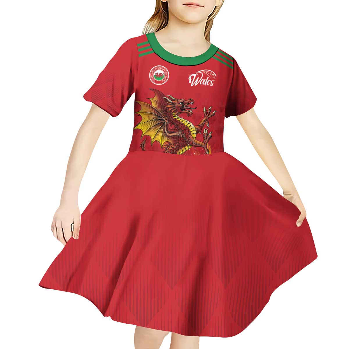 Custom Wales Football Kid Short Sleeve Dress Y Ddraig Goch Ddyry Cychwyn