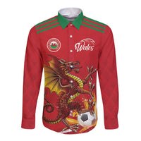 Custom Wales Football Long Sleeve Button Shirt Y Ddraig Goch Ddyry Cychwyn