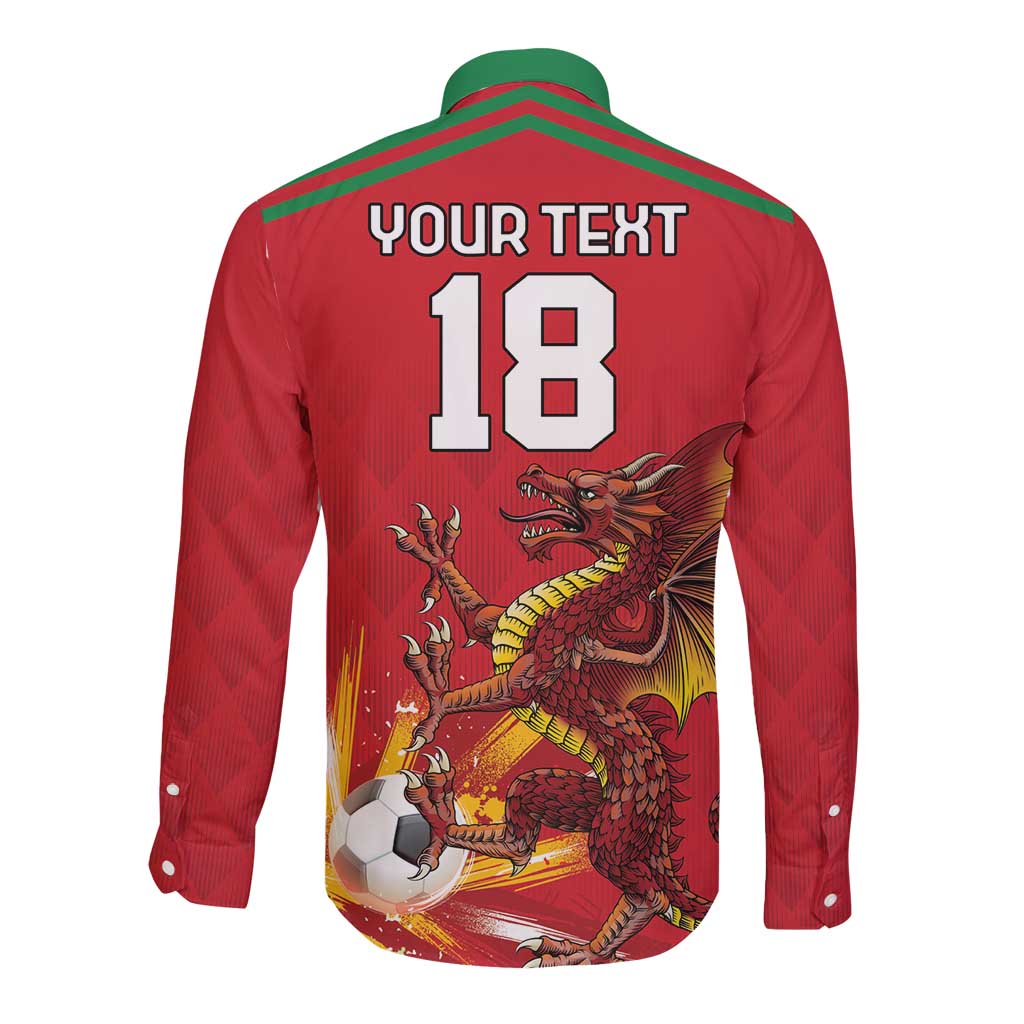 Custom Wales Football Long Sleeve Button Shirt Y Ddraig Goch Ddyry Cychwyn