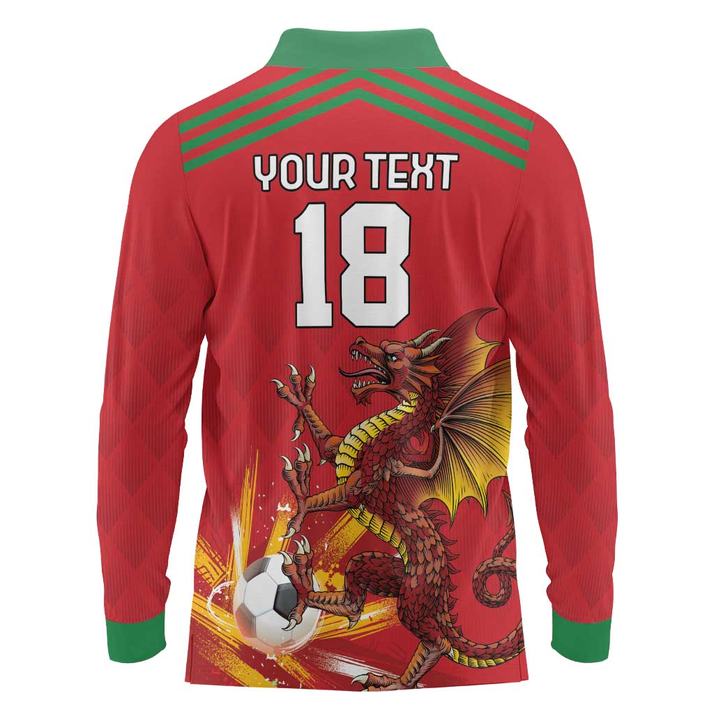 Custom Wales Football Long Sleeve Polo Shirt Y Ddraig Goch Ddyry Cychwyn