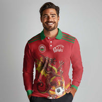 Custom Wales Football Long Sleeve Polo Shirt Y Ddraig Goch Ddyry Cychwyn