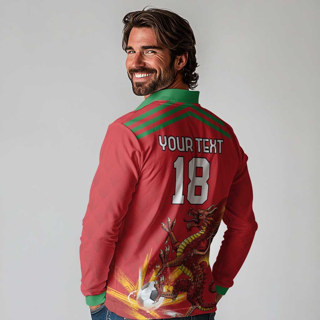 Custom Wales Football Long Sleeve Polo Shirt Y Ddraig Goch Ddyry Cychwyn