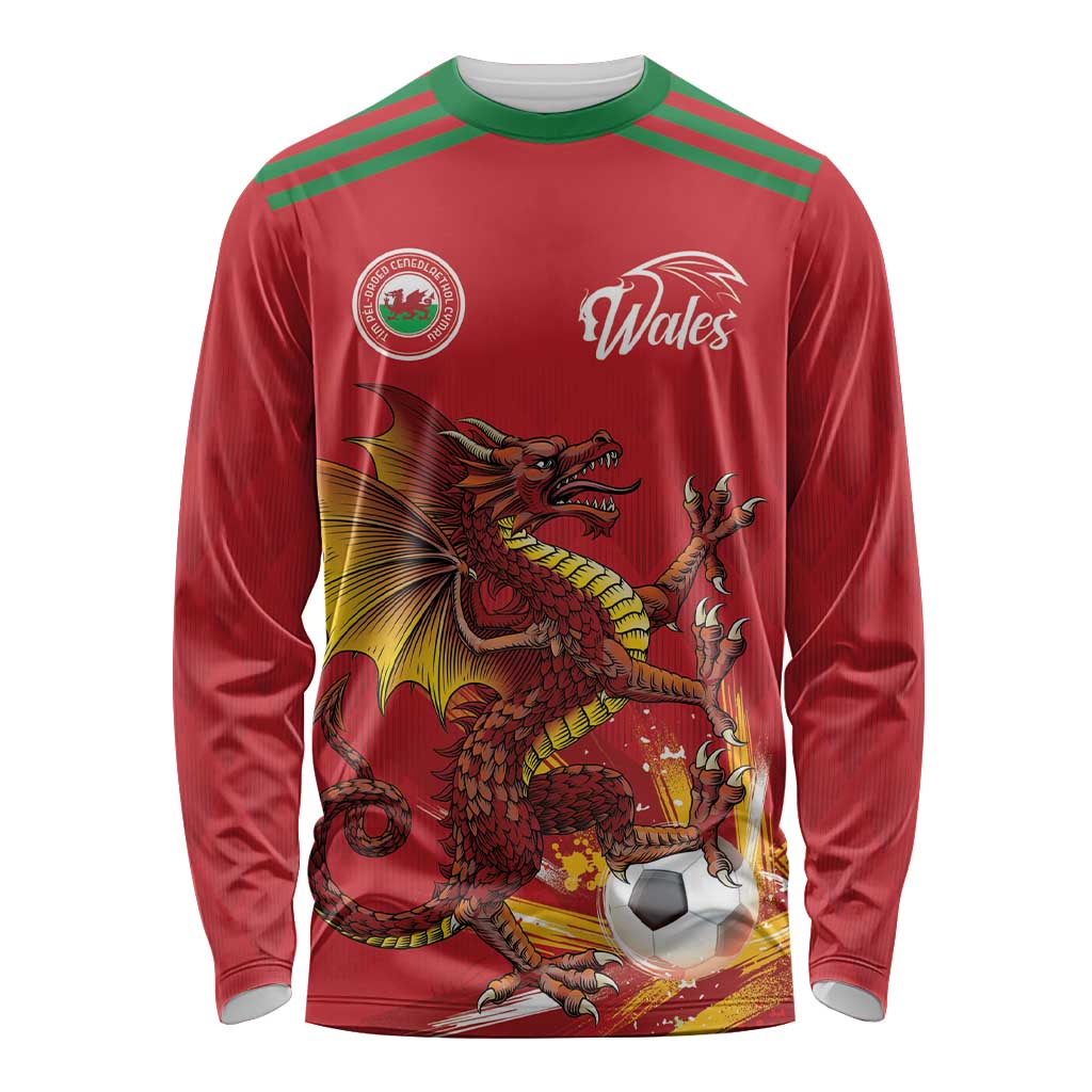 Custom Wales Football Long Sleeve Shirt Y Ddraig Goch Ddyry Cychwyn
