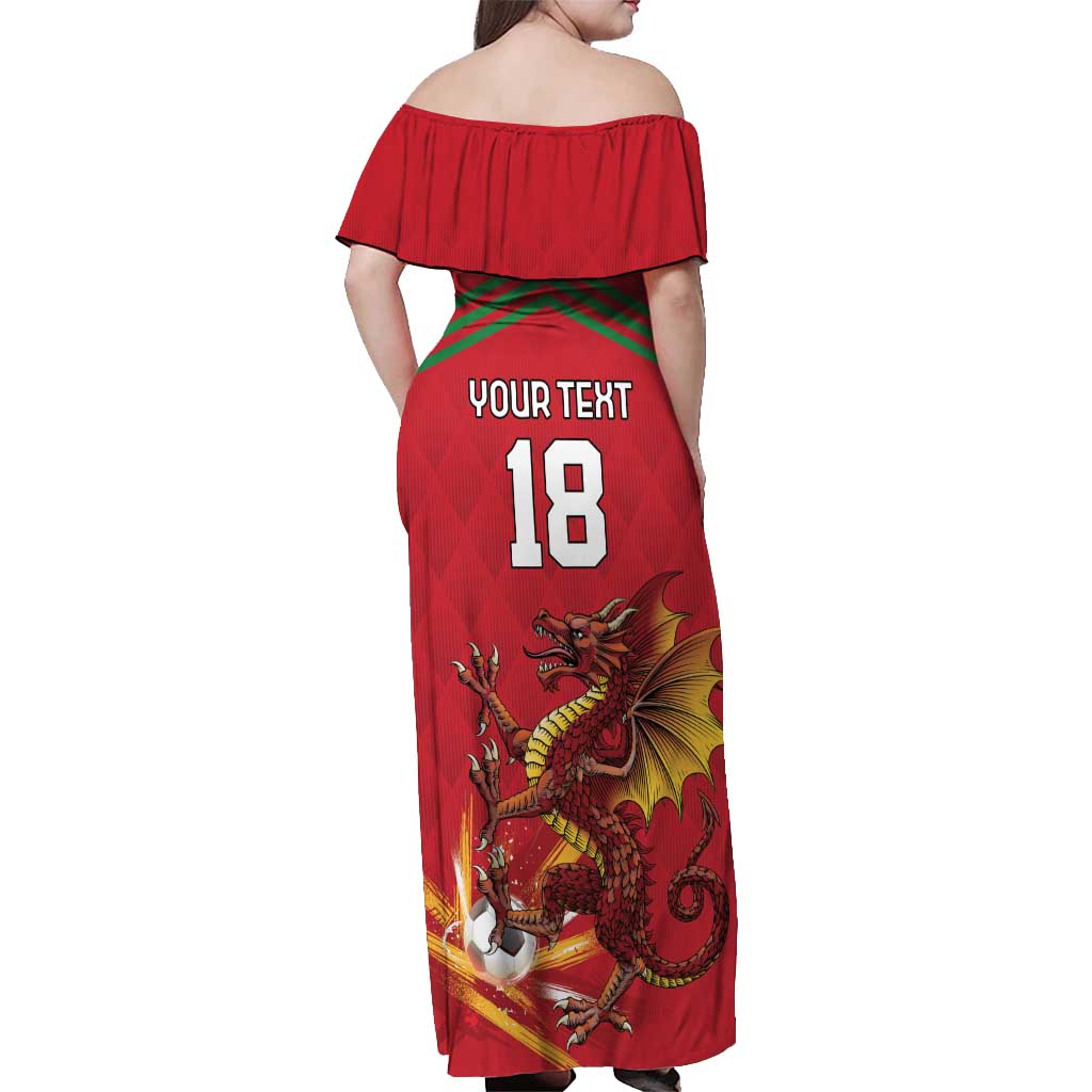 Custom Wales Football Off Shoulder Maxi Dress Y Ddraig Goch Ddyry Cychwyn