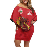 Custom Wales Football Off Shoulder Short Dress Y Ddraig Goch Ddyry Cychwyn