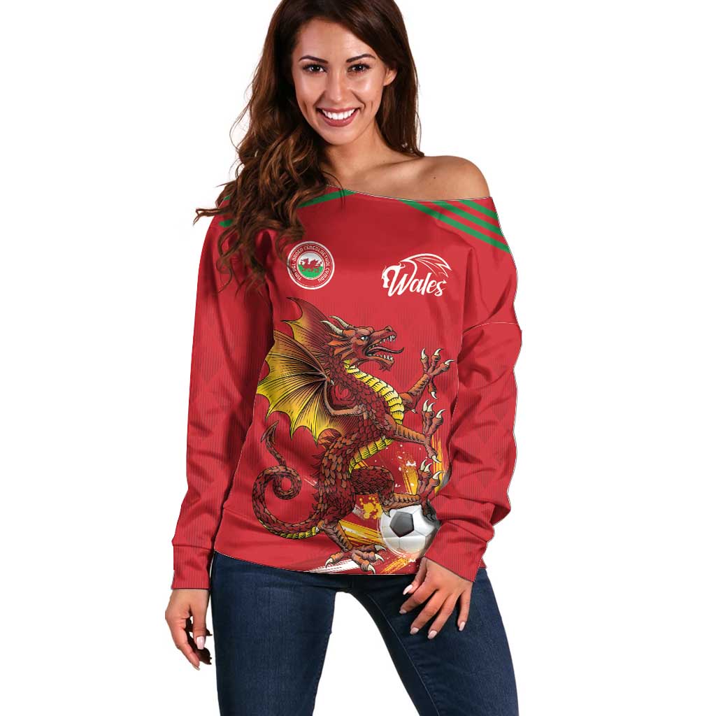 Custom Wales Football Off Shoulder Sweater Y Ddraig Goch Ddyry Cychwyn