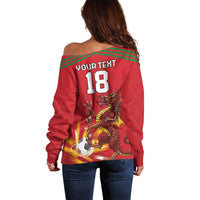 Custom Wales Football Off Shoulder Sweater Y Ddraig Goch Ddyry Cychwyn