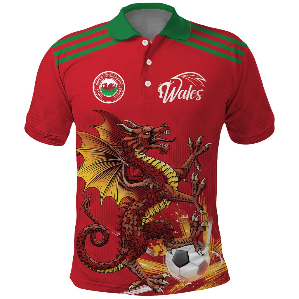 Custom Wales Football Polo Shirt Y Ddraig Goch Ddyry Cychwyn