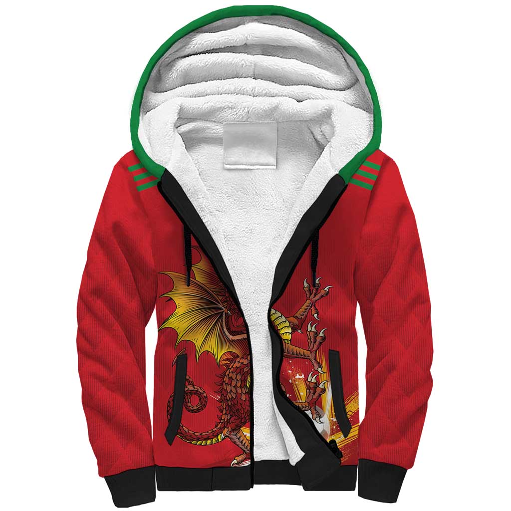 Custom Wales Football Sherpa Hoodie Y Ddraig Goch Ddyry Cychwyn