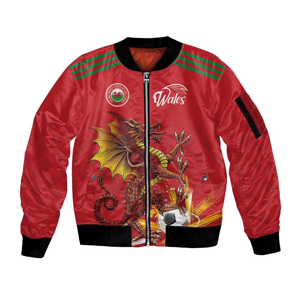Custom Wales Football Sleeve Zip Bomber Jacket Y Ddraig Goch Ddyry Cychwyn