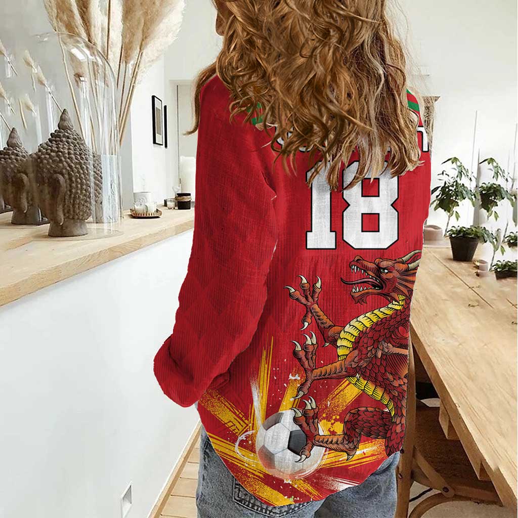 Custom Wales Football Women Casual Shirt Y Ddraig Goch Ddyry Cychwyn