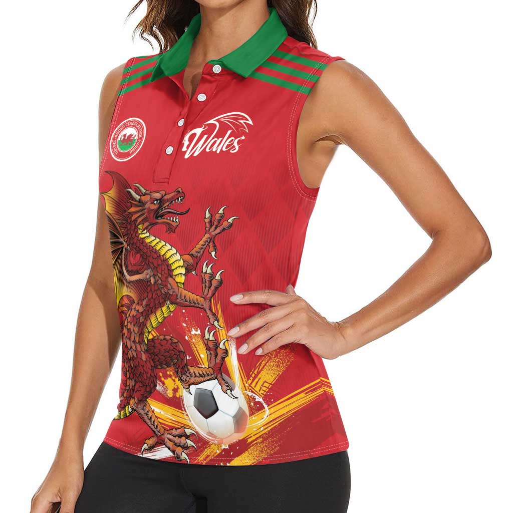 Custom Wales Football Women Sleeveless Polo Shirt Y Ddraig Goch Ddyry Cychwyn
