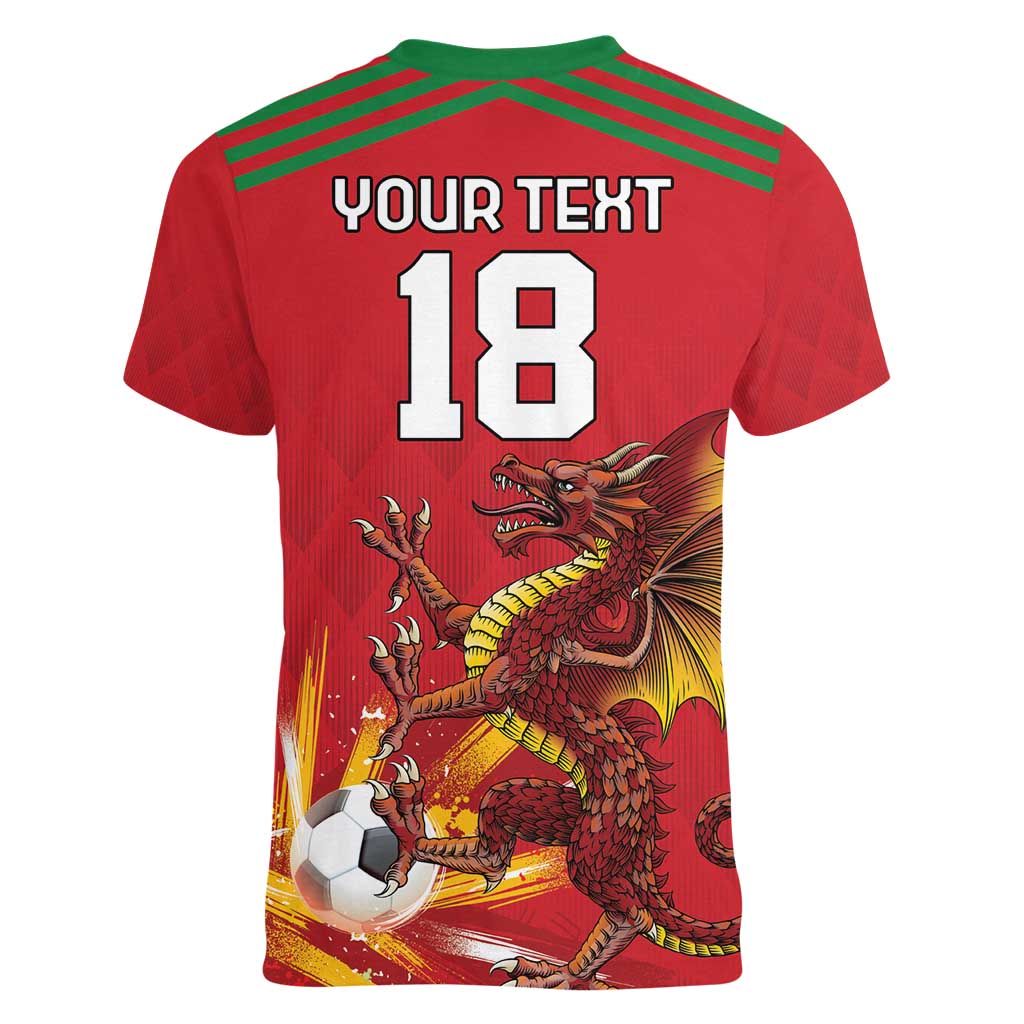 Custom Wales Football Women V-Neck T-Shirt Y Ddraig Goch Ddyry Cychwyn
