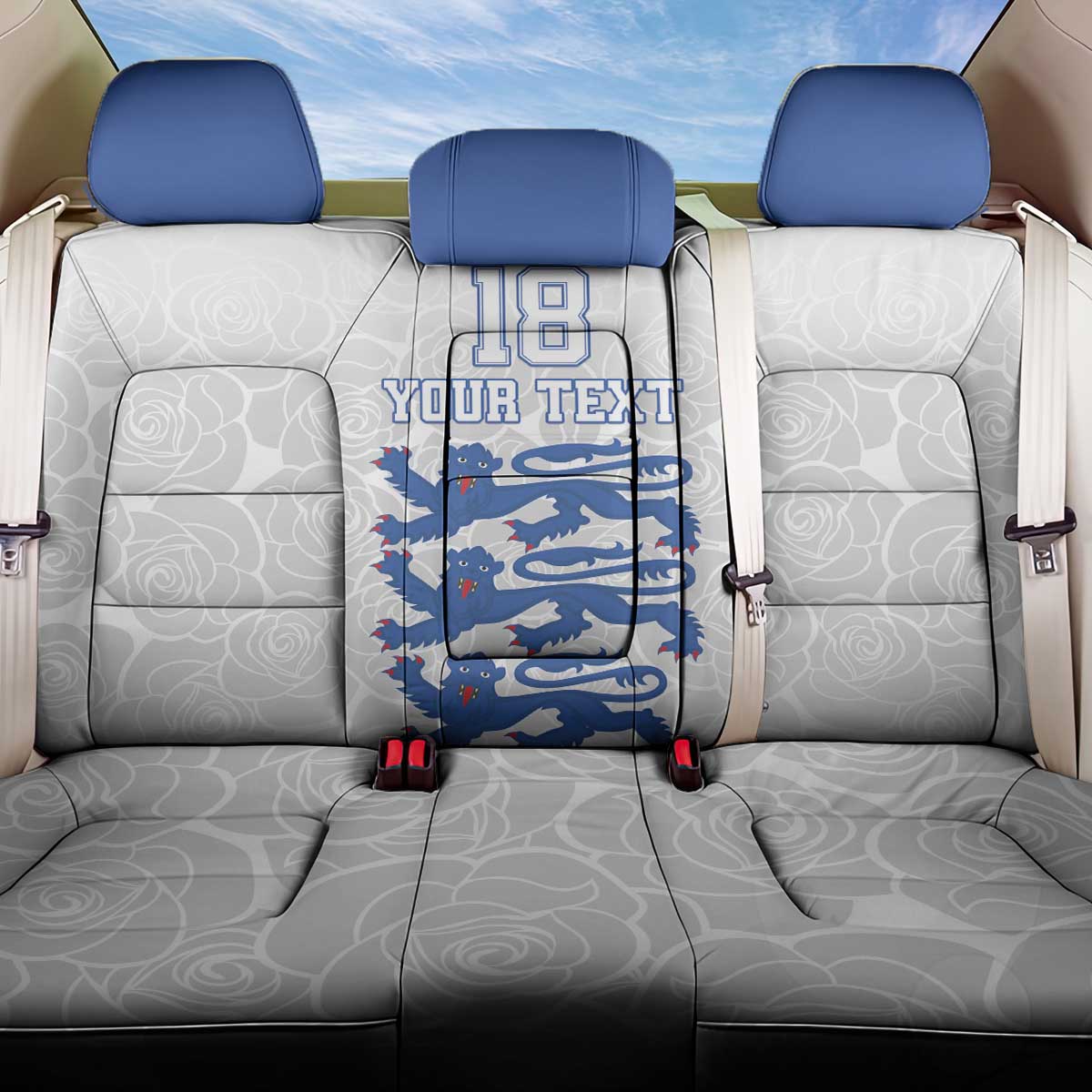 Custom England Fooball Back Car Seat Cover The Three Lions Blue Version
